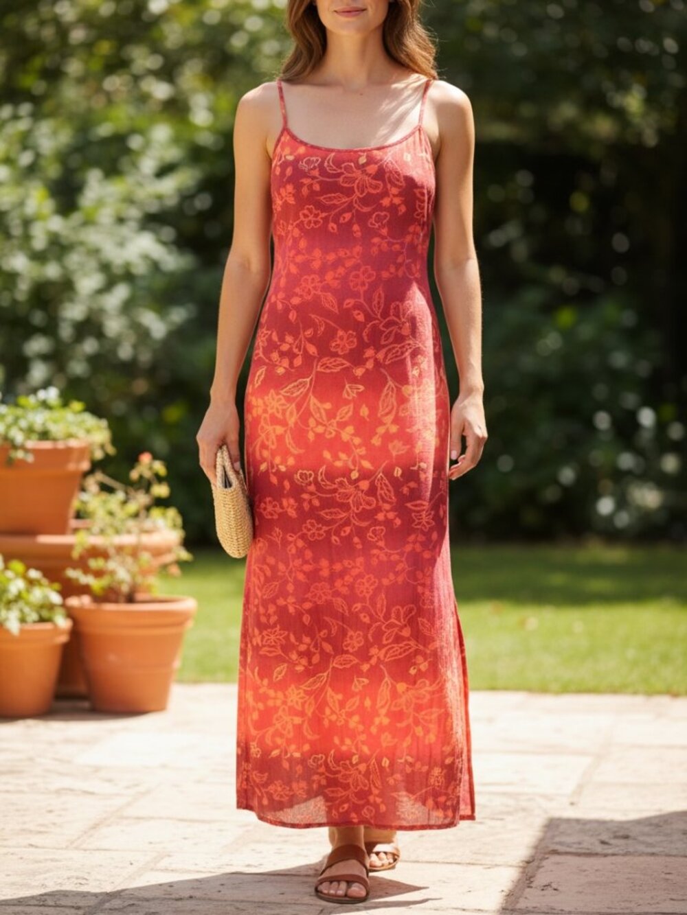 No Boundaries Red Orange Floral Maxi Dress S Bold